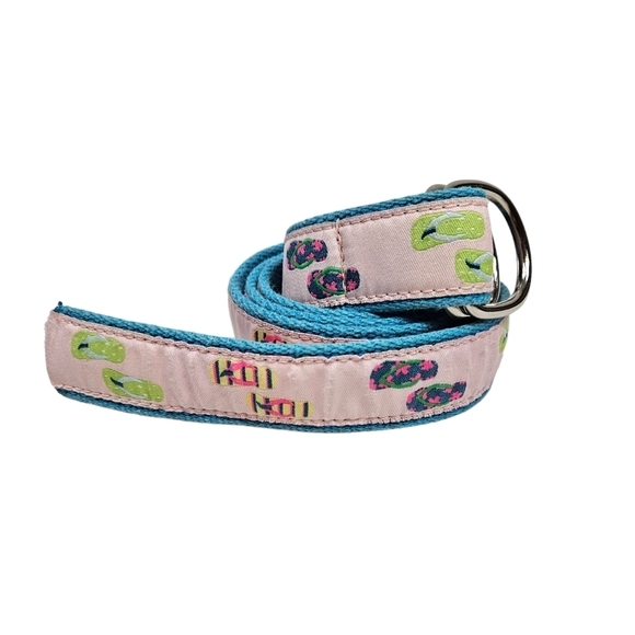 Vintage Douglas‎ Paquette Flip Flop Motif D Ring Ribbon Belt Size Medium J29 - Picture 1 of 7